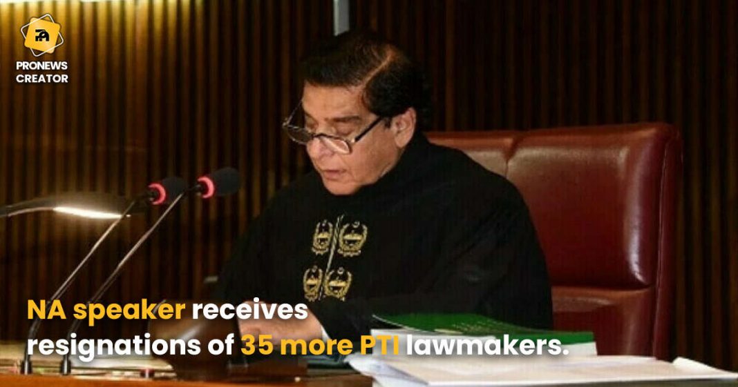 NA speaker receives resignations of 35 more PTI lawmakers