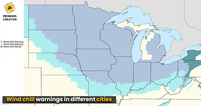 Wind chill warnings in different cities